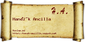 Hanák Ancilla névjegykártya